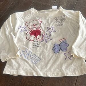 Zara Cream Long Sleeve Tee with Bear and Star Designs